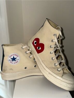 CDG Play Converse Chuck 70 High Cream Red Heart Sneakers Women’s 8.5